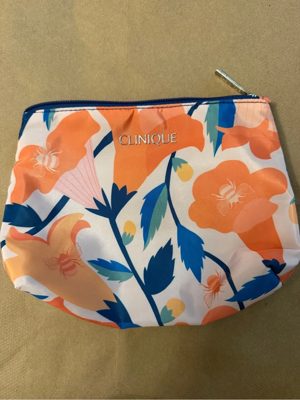 Clinique Floral Bee Cosmetic Bag in Coral, Blue & Yellow